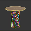 Modern Round Wooden Table With Black Mesh Legs And Blue Base