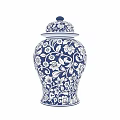 Traditional Blue and White Porcelain Vase With Lid And Floral Vine Patterns