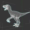 Gray Reptile Dinosaur Model With Blue Stripes Open Mouth Sharp Teeth And Claws Standing
