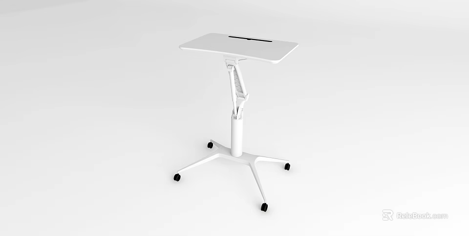 White Adjustable Mobile Side Table with Sleek Design and Rolling Wheels 3d model