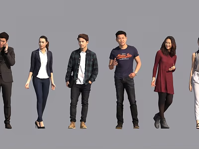 Group of Diverse People Standing in Various Casual and Formal Outfits 3d model