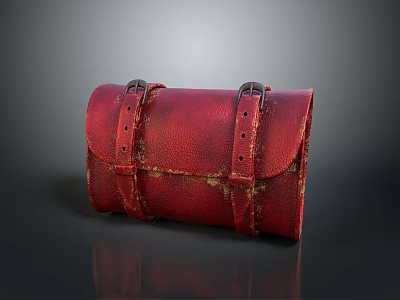Red Leather Daily Use Storage Bag With Metal Buckles Rolled Design For Organizing Daily Essentials 3d model