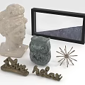 Decorative Ornament Set With White Bust Sculpture Black Frame Gray Owl Star And Metal Letters