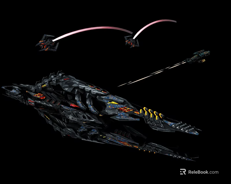 Sci Fi Mechanical Spaceship With Black Armor Red Accents And Blade Weapons 3d model 