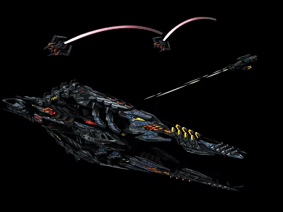 Sci Fi Mechanical Spaceship With Black Armor Red Accents And Blade Weapons 3d model