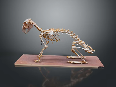 Detailed Animal Skeleton Model Display On Brown Base With Dark Background 3d model