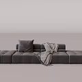 Modern Gray Sectional Sofa With Soft Cushion Throw Blanket And Minimalist Design 3d model