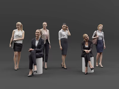 Professional Women In Business Attire Standing And Sitting In Modern Studio 3d model