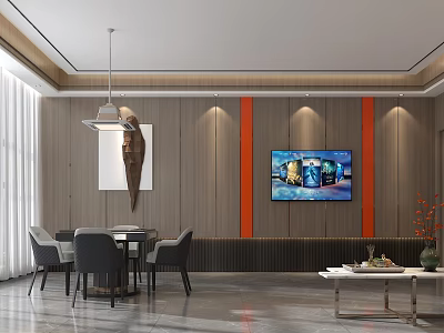 Modern Hotel Mahjong Room Interior With Tables Chairs TV And Decorative Elements 3d model