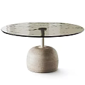 Modern Minimalist Coffee Tables With Round Glass Tops And Textured Stone Bases