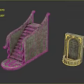 Ancient Architectural Components Featuring Staircase With Steps And Arched Doorway With Carvings And Decorations
