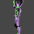 Purple Green Mecha Character 3D Model Design With Armored Body And Robotic Head Structure