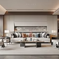 Living room sofa coffee table single chair desk lamp sofa background wall 3d model