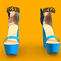 Stylish Blue Platform High Heels With Butterfly Wing Details And Gold Chain Accents