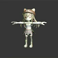 3D Anime Girl Character With Cat Ear Hat Yellow Eyes Brown Hair And Plaid Skirt