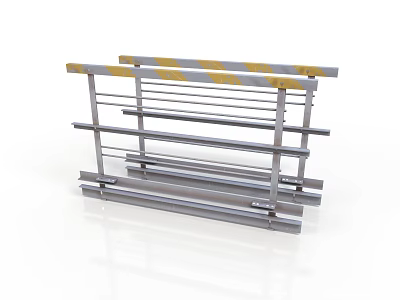 Metal Safety Guardrail With Yellow Gray Stripes And Multiple Horizontal Bars 3d model