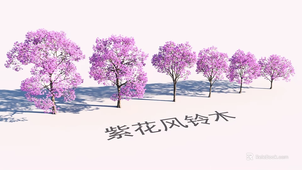 Stunning Garden Landscape With Purple Wind Bell Trees And Lush Foliage 3d model 