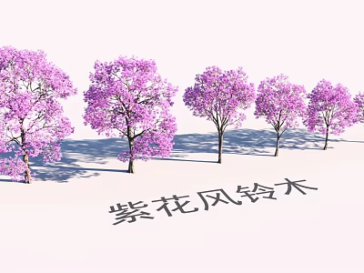 Stunning Garden Landscape With Purple Wind Bell Trees And Lush Foliage 3d model