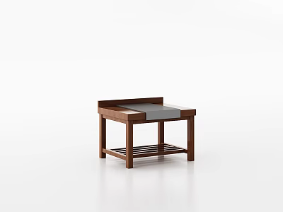 Modern Wooden Small Table With Gray Top And Lower Shelf Design 3d model