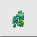Muscular Green Dragon Character With Yellow Horns Sun Collar And Blue Dots