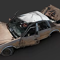 Old Rusted Damaged Car With Open Doors And Broken Body Parts