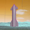 Silver Rocket Standing On Mars Desert Landscape With Mountain Range And Sky