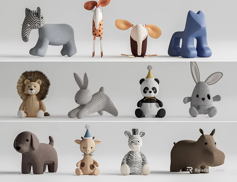 Adorable Stuffed Animal Dolls With Various Animal Designs And Soft Plush Material 3d model 