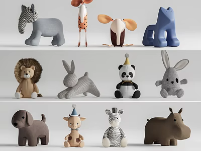 Adorable Stuffed Animal Dolls With Various Animal Designs And Soft Plush Material 3d model