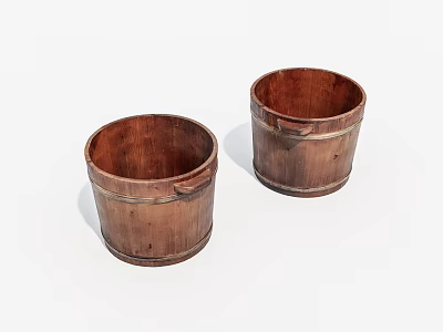 Two Vintage Wooden Buckets With Rustic Design For Home Decor And Storage 3d model