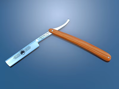 High Quality Classic Straight Razor With Wooden Handle And Polished Metal Blade 3d model