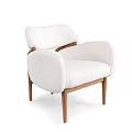 Stylish Modern White Upholstered Leisure Chair With Wooden Frame And Comfortable Armrests