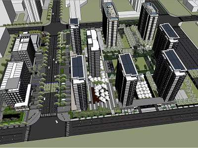 Modern Garden Landscape Design With Lush Green Spaces And Pedestrian Walkways Around High Rise Buildings 3d model