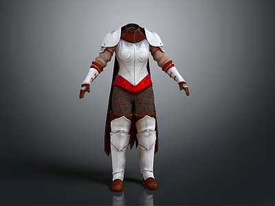 Detailed White And Red Medieval Fantasy Armor 3D Character Costume Design 3d model