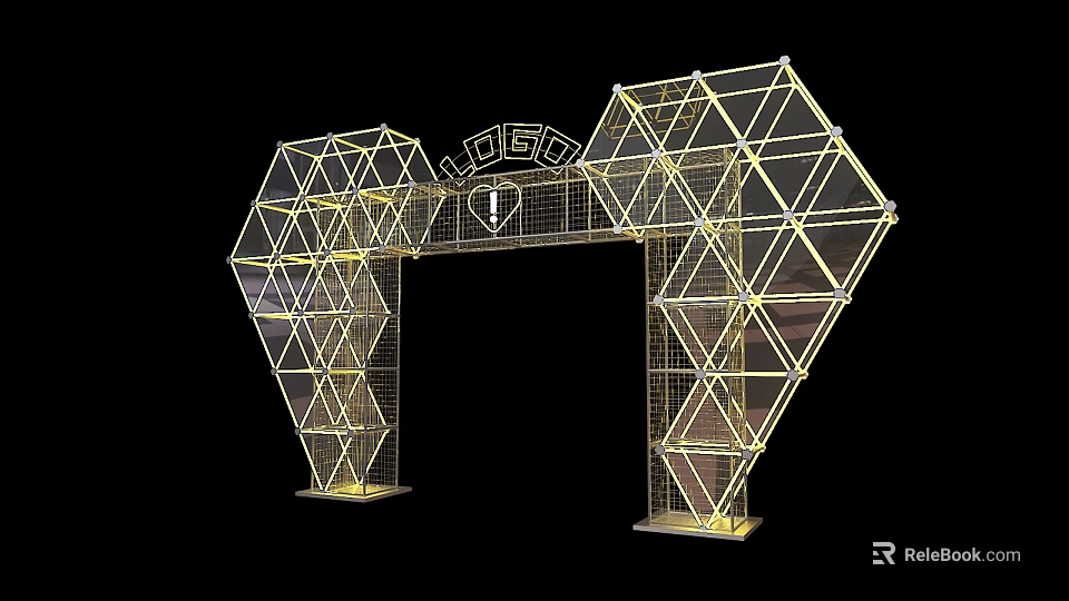 Geometric Event Entrance Gate With Metal Frame Diamond Grid And LOVE Lettering 3d model 