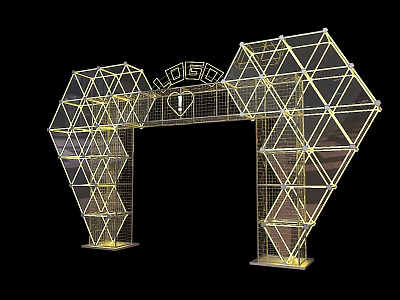 Geometric Event Entrance Gate With Metal Frame Diamond Grid And LOVE Lettering 3d model
