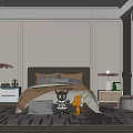 Kids Room Interior With Dark Headboard Bed Pillows Plush Toys Nightstands And Wall Paneling