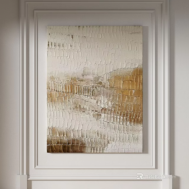 Abstract Painting Featuring Cream Brown Textured Design On White Wall With Moldings 3d model 