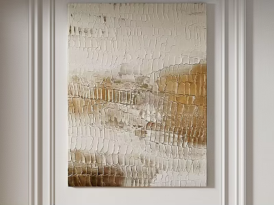 Abstract Painting Featuring Cream Brown Textured Design On White Wall With Moldings 3d model