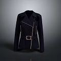 Dark Blue Jacket with Leather Patched Shoulders Zipper Details and Belt Buckle