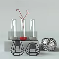Modern Decorative Ornament Set With Glass Vases Metal Candle Holders And Geometric Spherical Decor