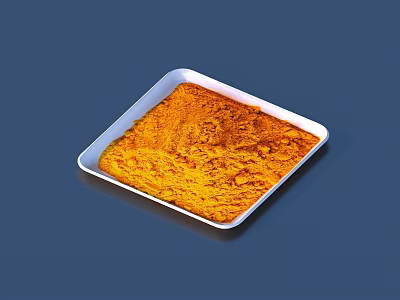 Orange Yellow Turmeric Powder in White Square Tray Natural Cooking Spice 3d model
