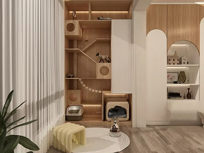 Modern Wooden Open Shelf Unit With Multi Layer Storage And Decorative Display In Living Room 3d model