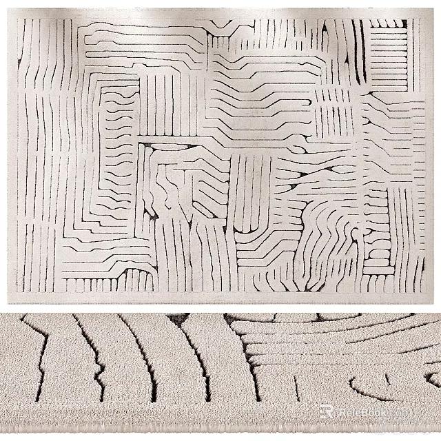 Modern Geometric Patterned Rug With Abstract Wavy Line Designs For Living Room 3d model 