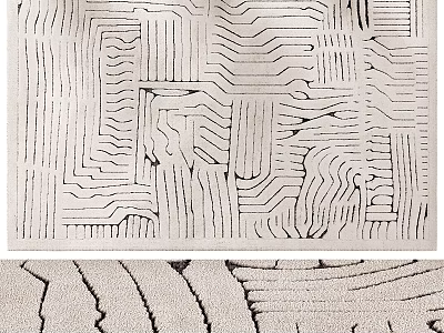 Modern Geometric Patterned Rug With Abstract Wavy Line Designs For Living Room 3d model