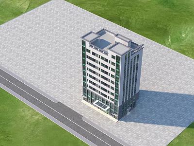 Aerial View Planning Of Modern Multi Story Building With Glass Facade And Green Area 3d model
