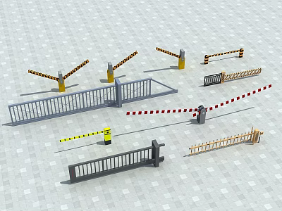 Public Facilities Various Barriers And Gates With Yellow Black Red White Stripes And Metal Fence 3d model
