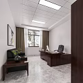 Modern Office Interior Design With Dark Wooden Desk Sofa And Green Plant