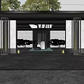 Modern Sales Office Building With Glass Curtain Wall Stone Facade And Landscaped Courtyard