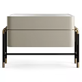 Modern Beige Nightstand With Single Drawer Black Metal Frame And Gold Accent Legs