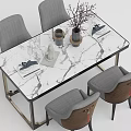 Modern Dining Table Set With Marble Top And Gray Brown Chairs Decorative Items 3d model